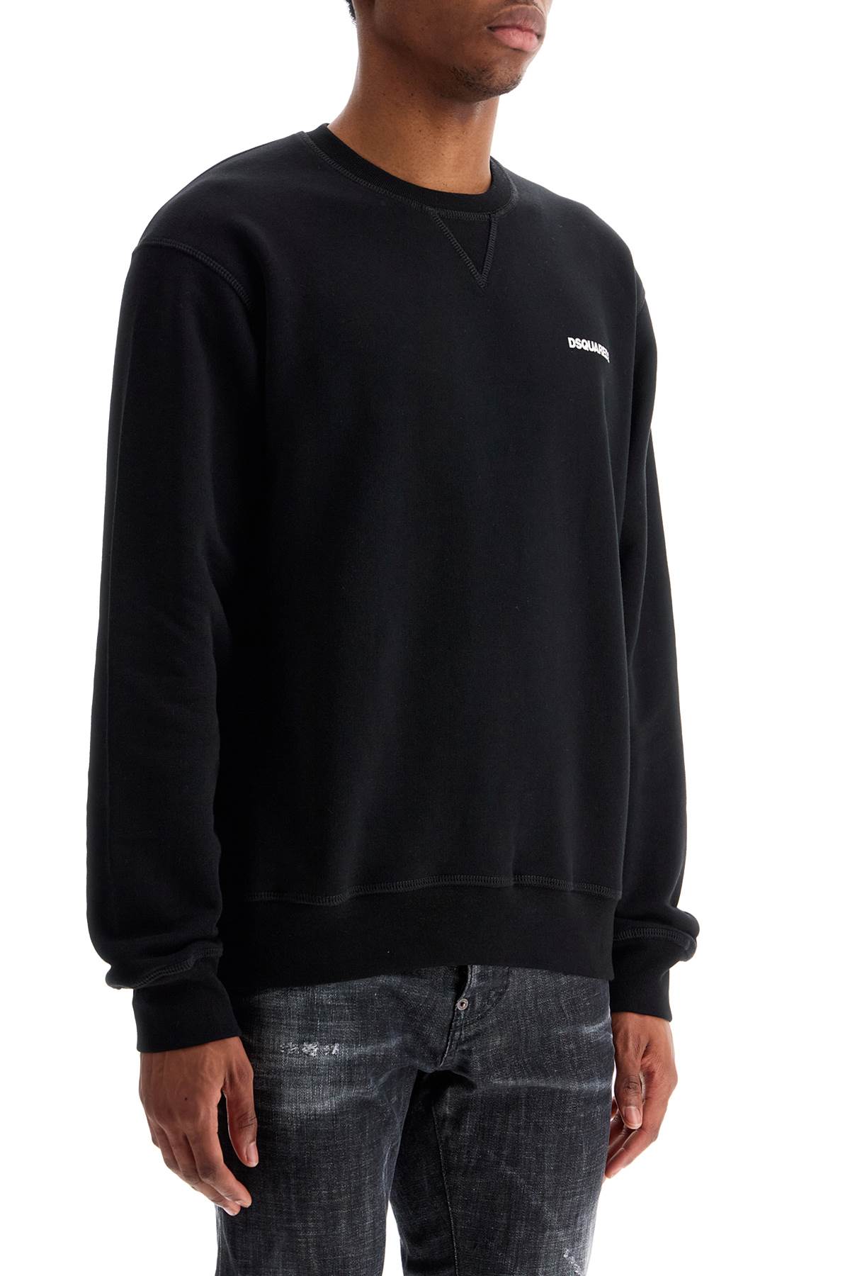 Black Cotton Crewneck Sweatshirt With Embroidered Logo  - Black