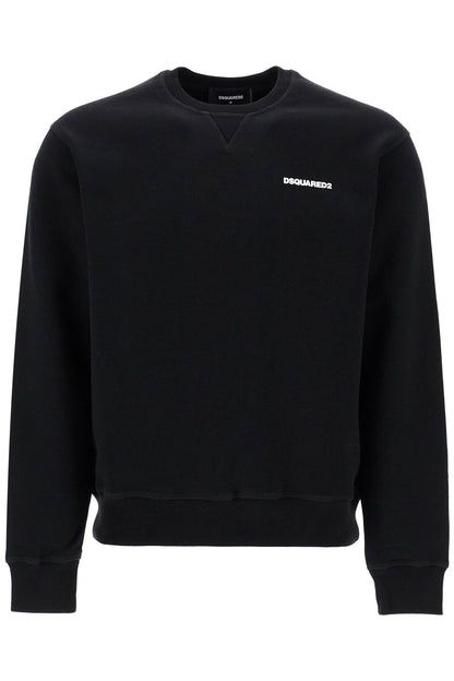 Black Cotton Crewneck Sweatshirt With Embroidered Logo  - Black