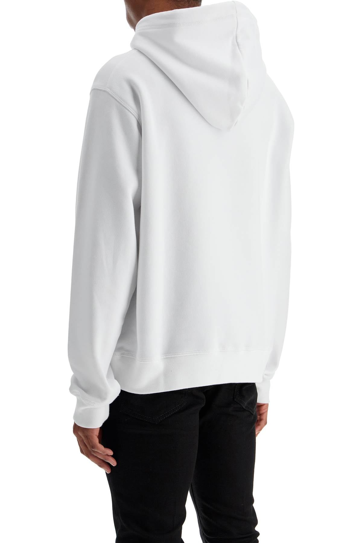 White Cotton Hoodie With Embroidered Logo  - White