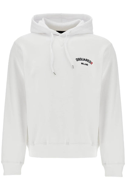 White Cotton Hoodie With Embroidered Logo  - White