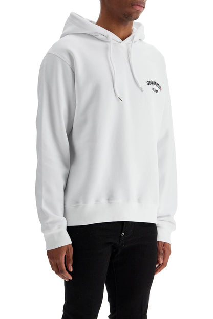 White Cotton Hoodie With Embroidered Logo  - White