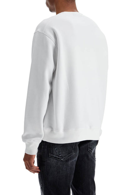 White Cotton Sweatshirt With Distinctive Yellow Logo  - White