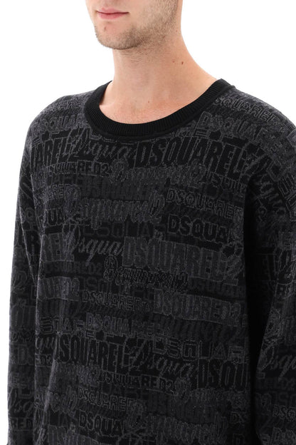 Wool Sweater With Logo Lettering Motif  - Grey