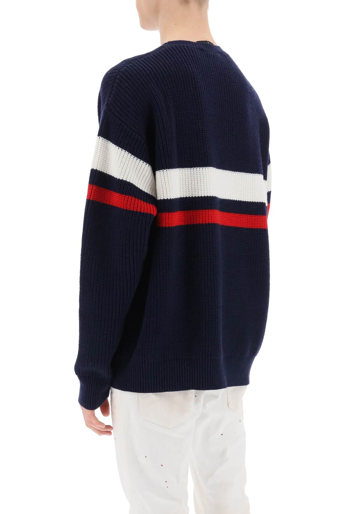 Wool Sweater With Varsity Patch  - Blue