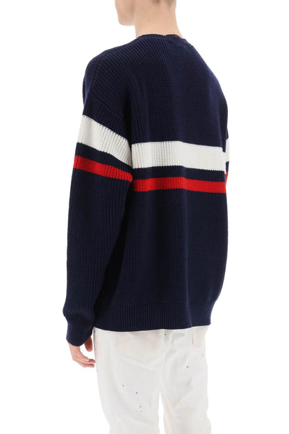 Wool Sweater With Varsity Patch  - Blue