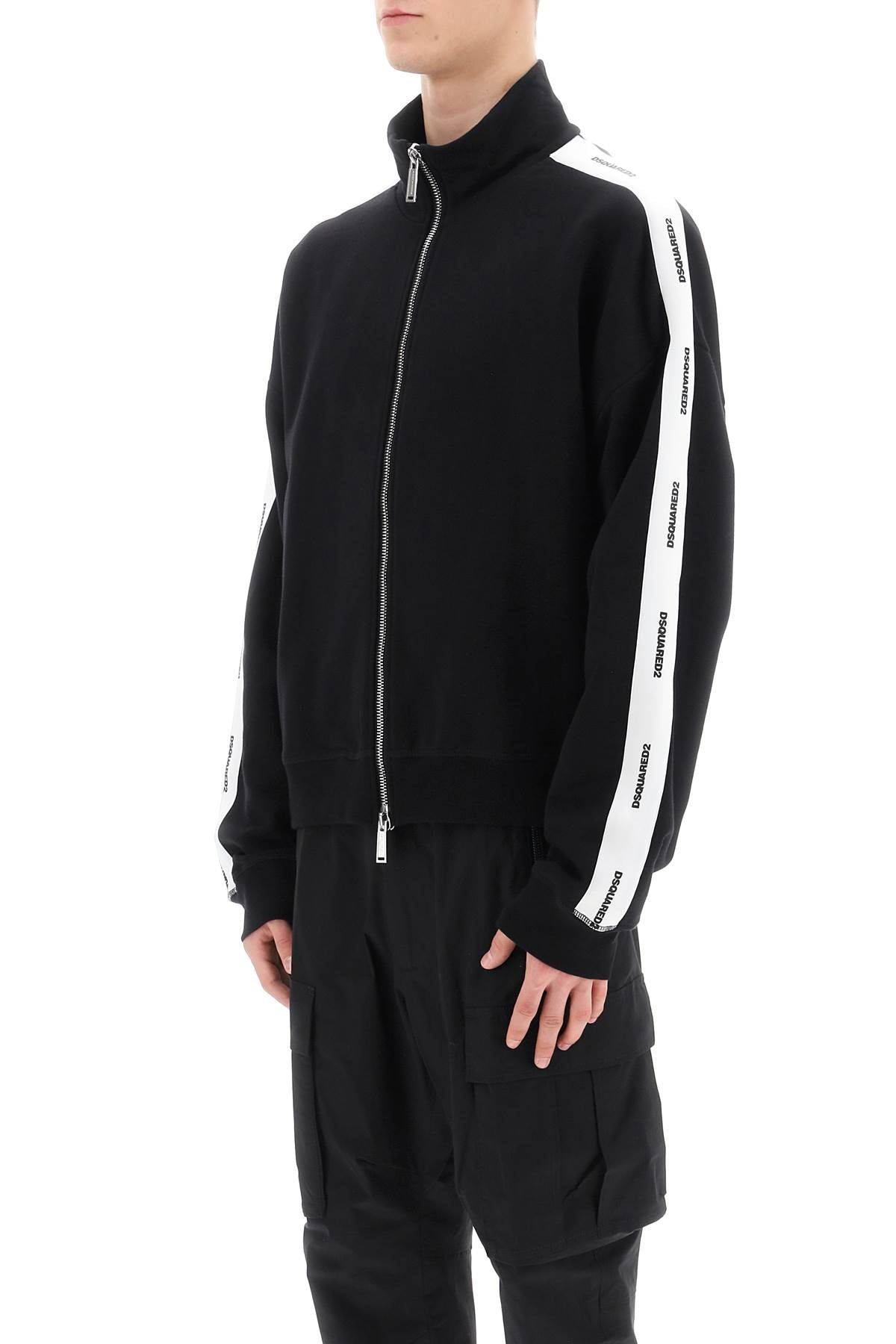 Zip-up Sweatshirt With Logo Bands  - Black