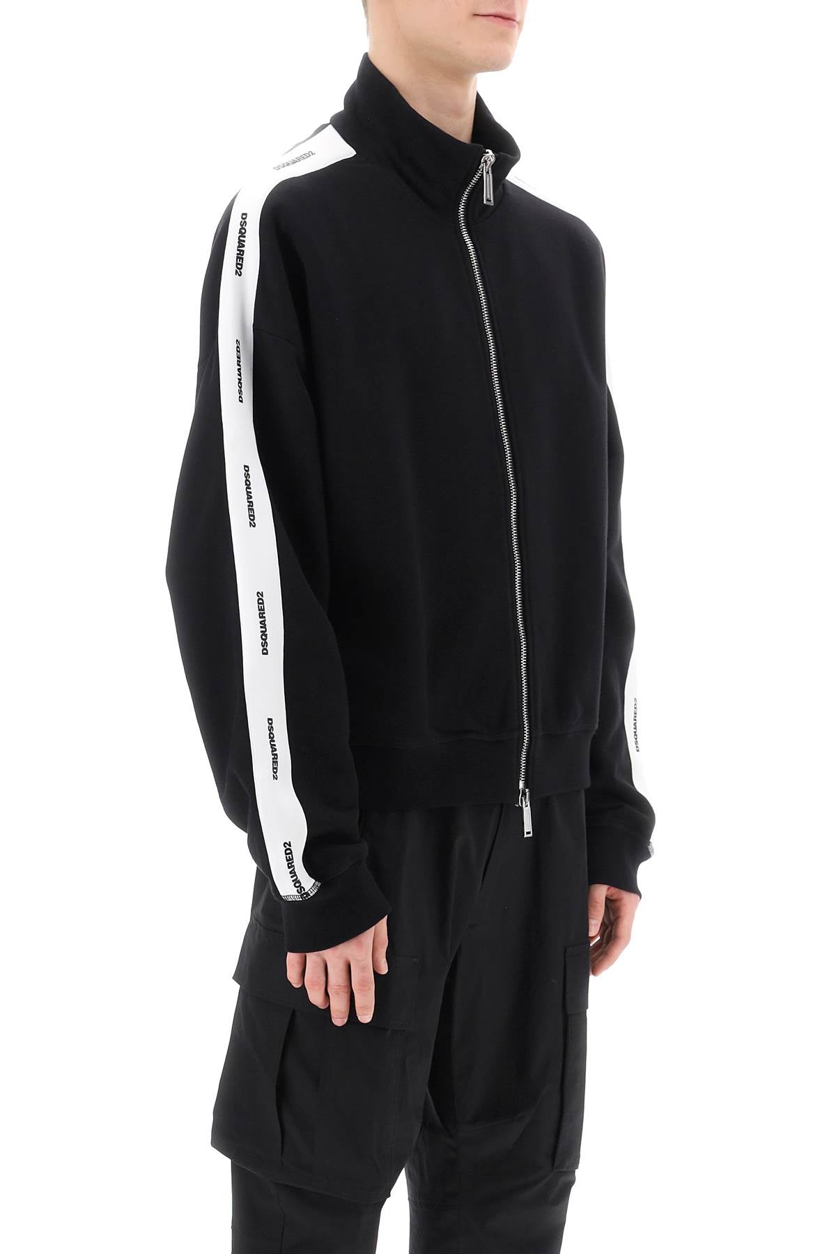 Zip-up Sweatshirt With Logo Bands  - Black