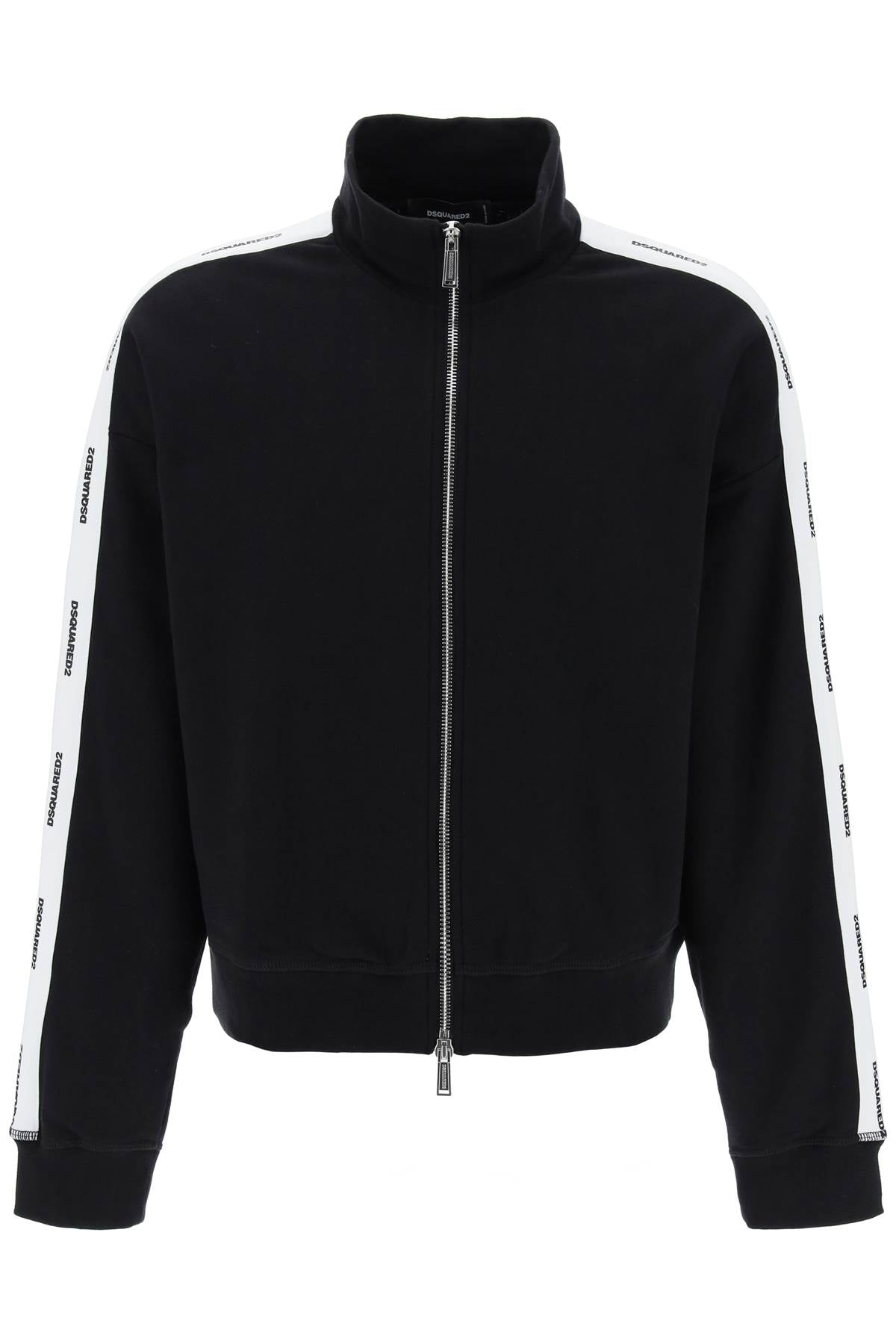 Zip-up Sweatshirt With Logo Bands  - Black