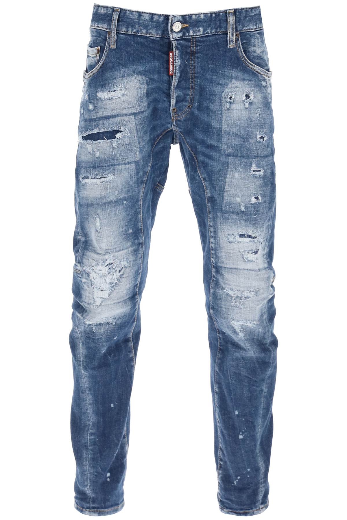 Medium Mended Rips Wash Tidy Biker Jeans  - Blu