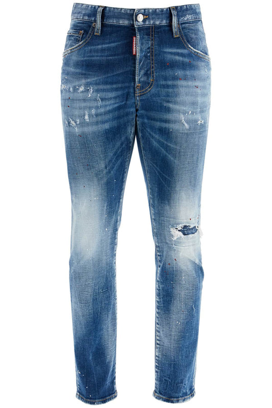 Slim Fit Navy Blue Used Effect Jeans  - Blue