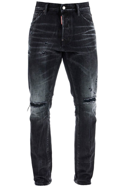 Jeans In Cotone Nero Con Effetto Vintage  - Black