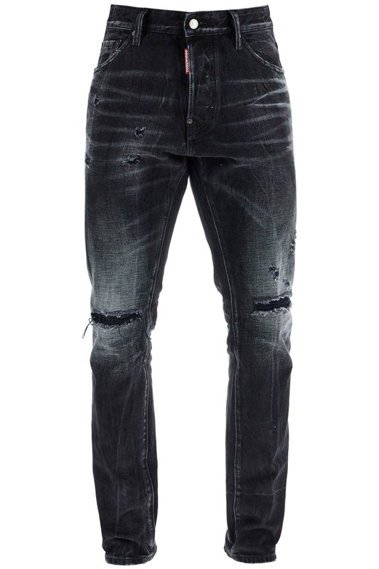 Jeans In Cotone Nero Con Effetto Vintage  - Black