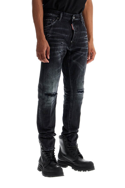 Jeans In Cotone Nero Con Effetto Vintage  - Black