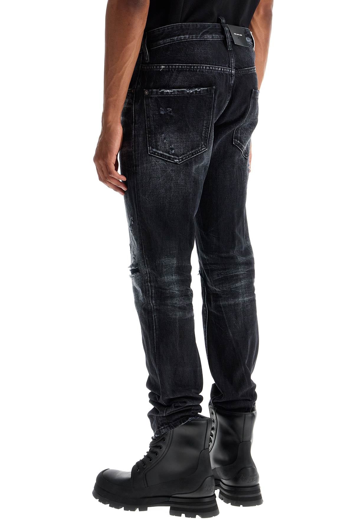 Jeans In Cotone Nero Con Effetto Vintage  - Black