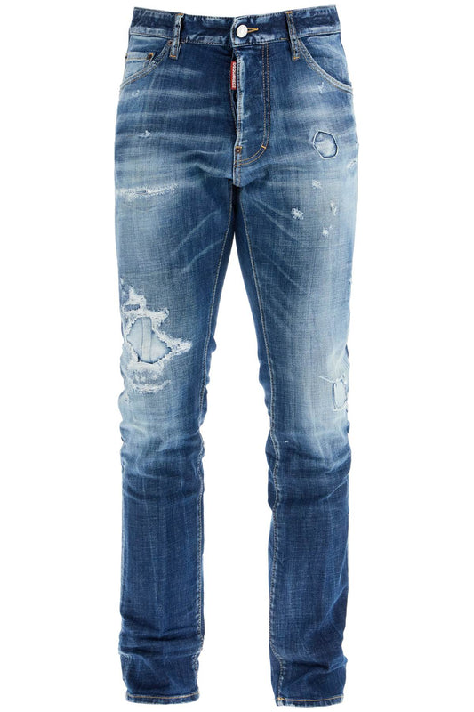 Navy Blue Jeans In Cotton Vintage Effect  - Blue