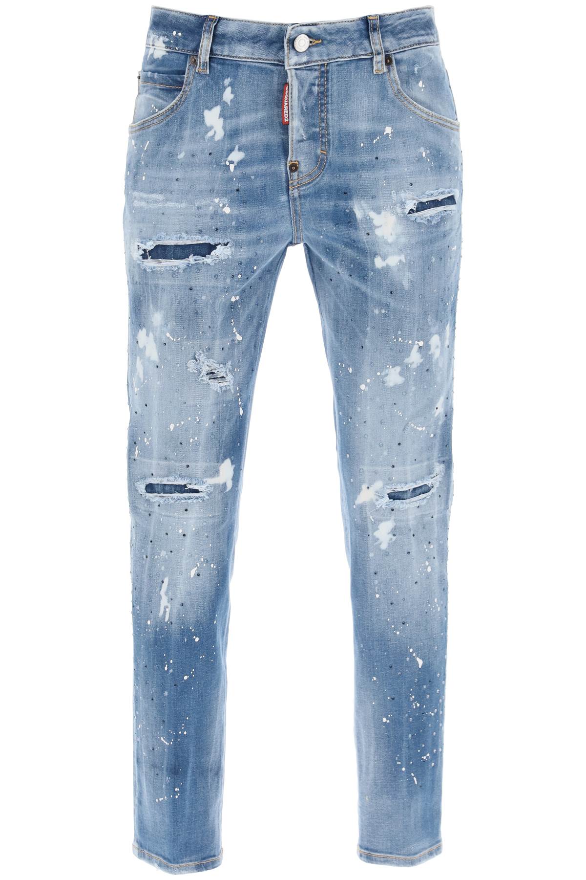 Cool Girl Jeans In Medium Ice Spots Wash  - Light Blue