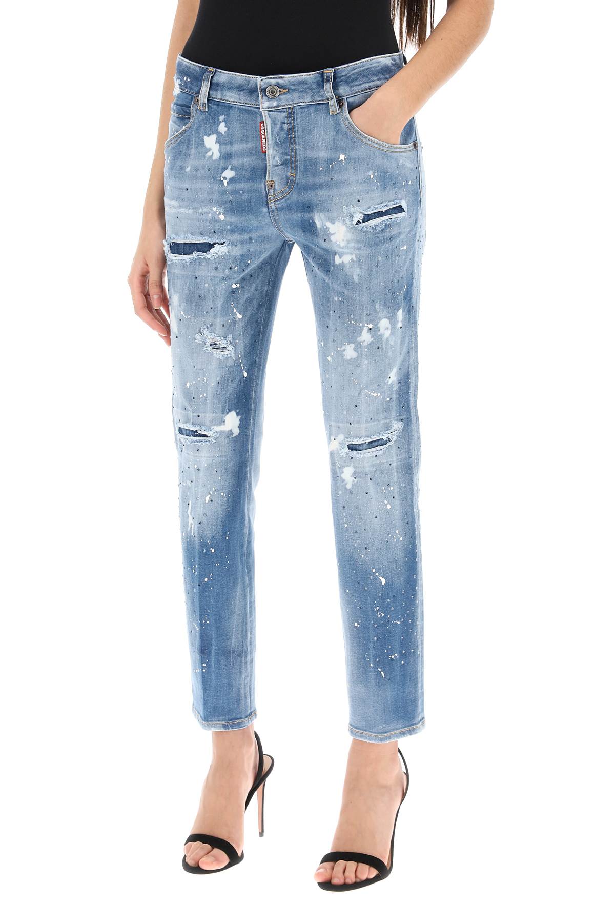 Cool Girl Jeans In Medium Ice Spots Wash  - Light Blue