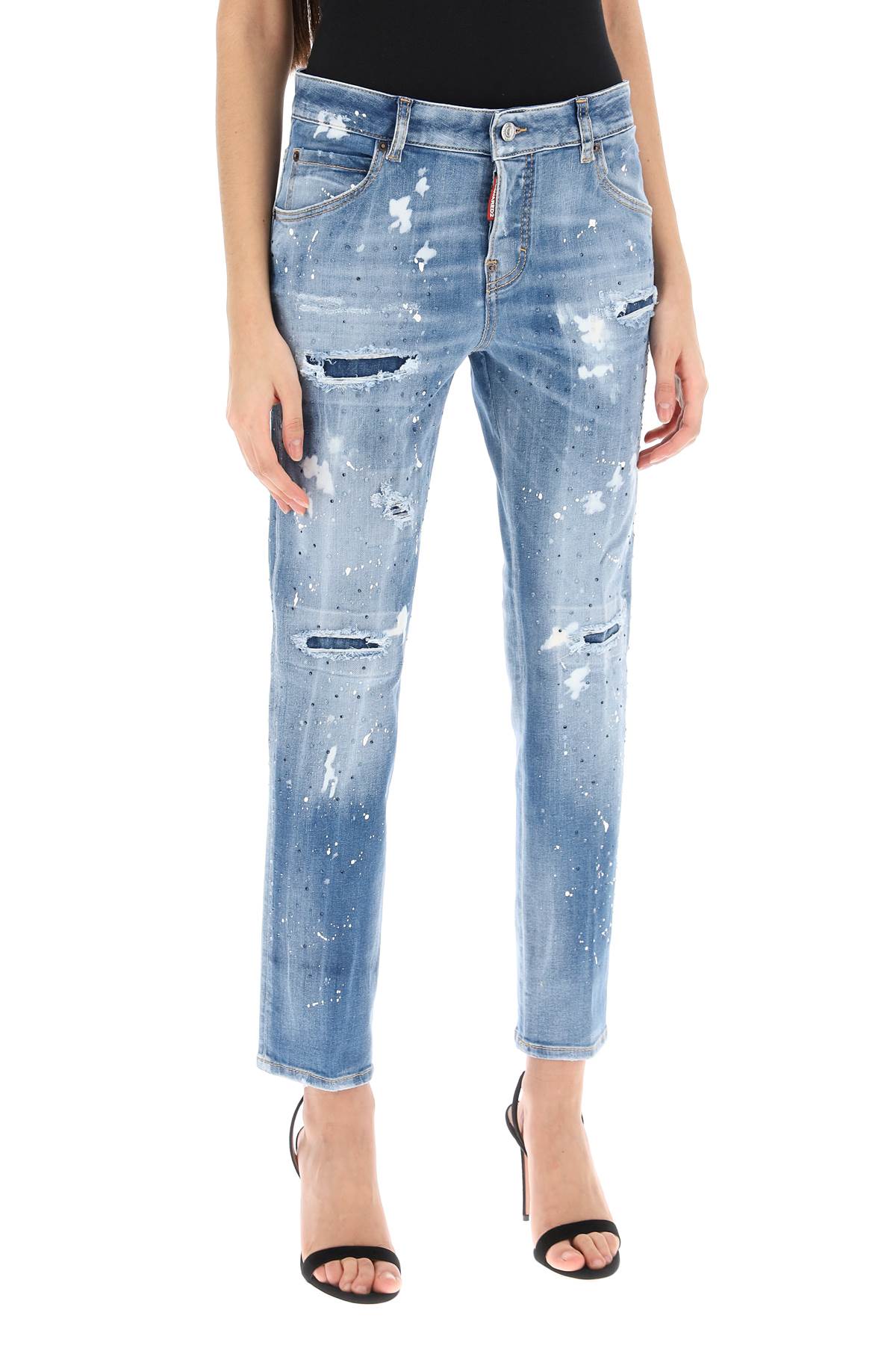 Cool Girl Jeans In Medium Ice Spots Wash  - Light Blue