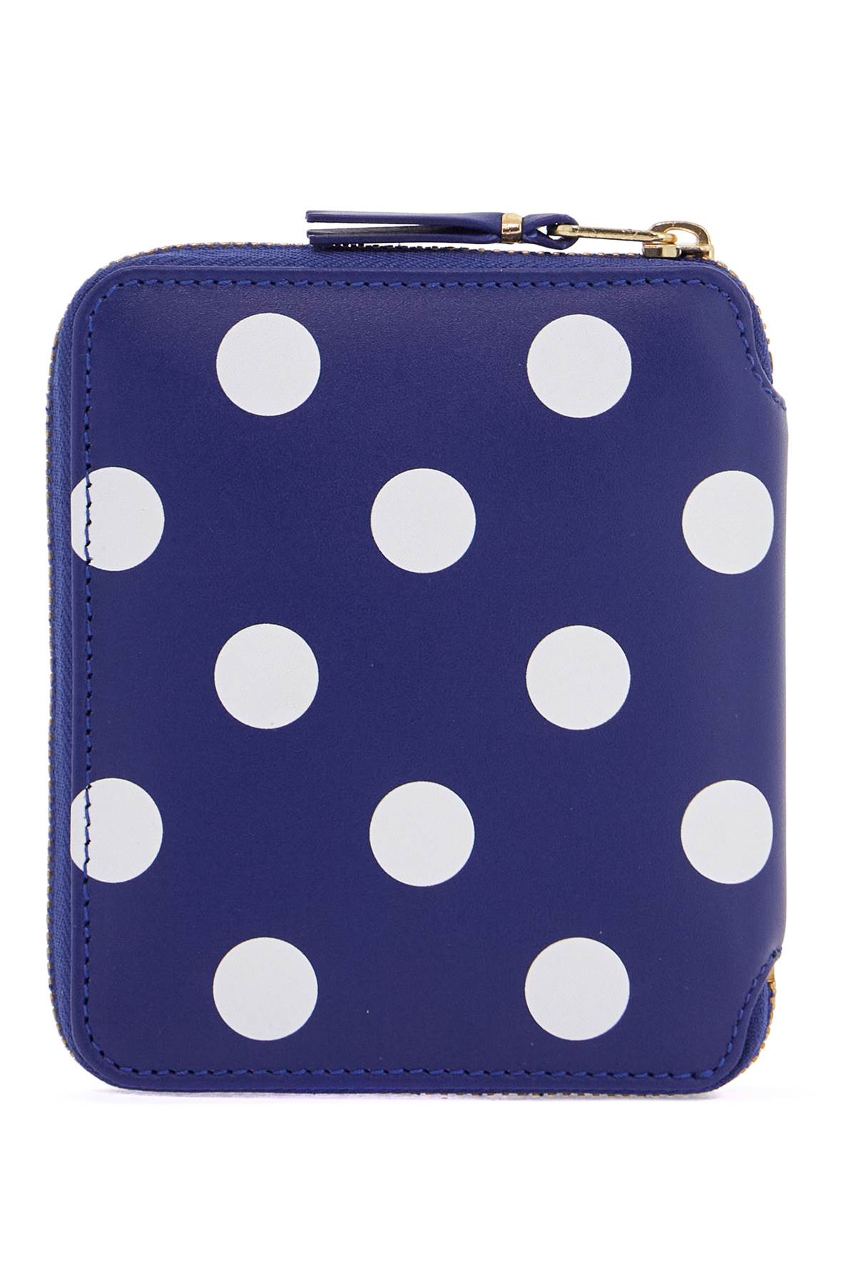 Blue Leather Wallet With Polka Dots And Zip  - Blue