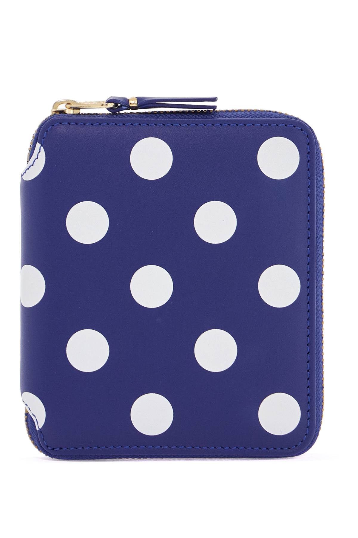 Blue Leather Wallet With Polka Dots And Zip  - Blue