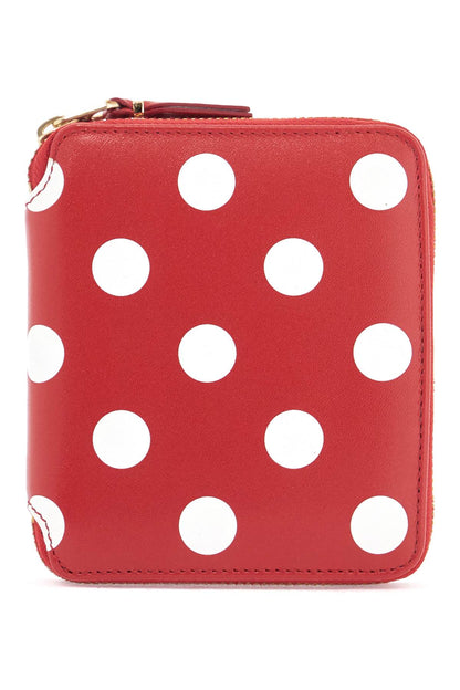 Red Polka Dot Calfskin Wallet With Zip  - Red