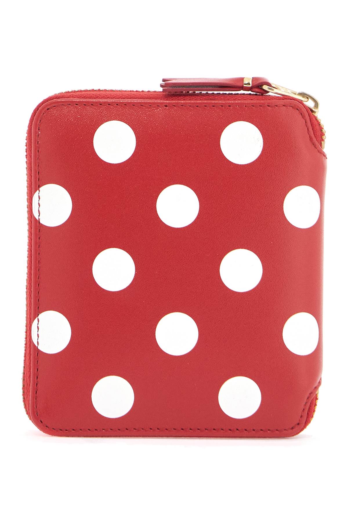 Red Polka Dot Calfskin Wallet With Zip  - Red