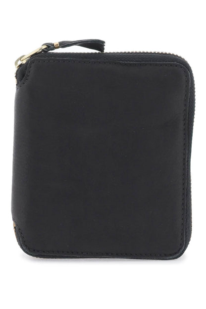 Washed Leather Zip-around Wallet  - Black