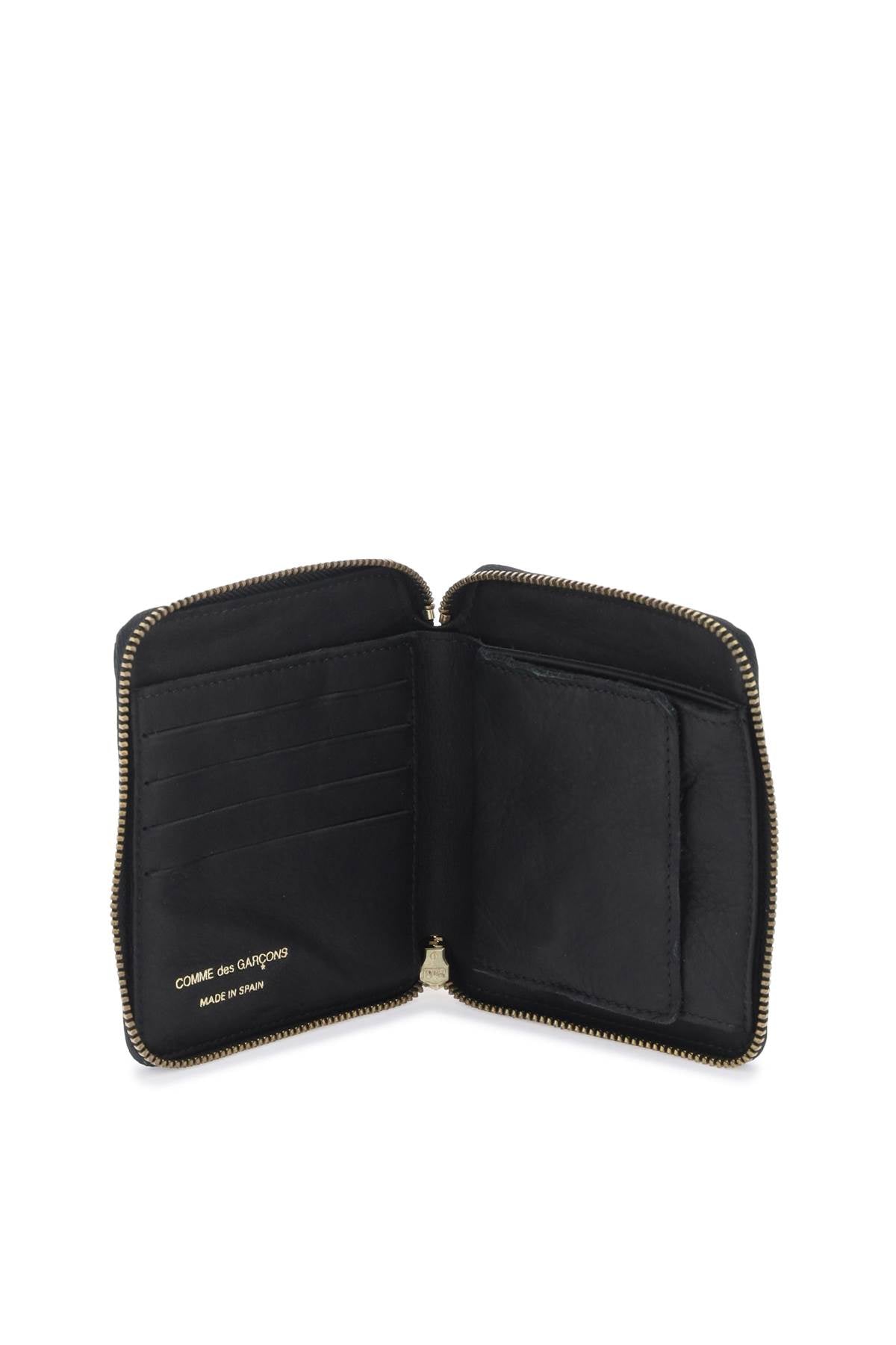 Washed Leather Zip-around Wallet  - Black