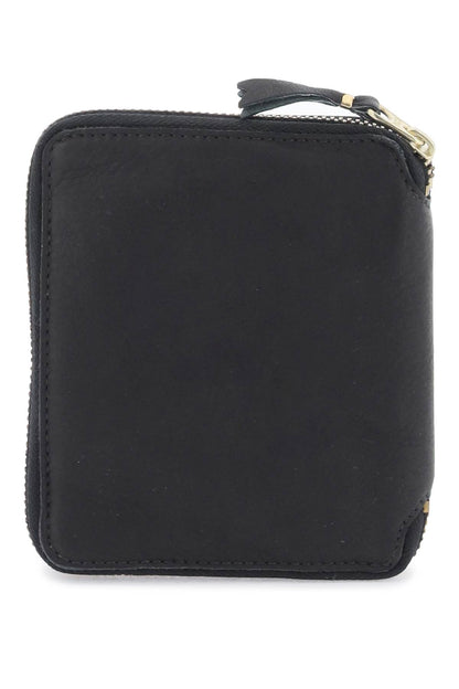 Washed Leather Zip-around Wallet  - Black