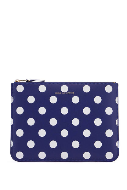 Compact Unisex Blue Leather Wallet With Zip And Dots  - Blue