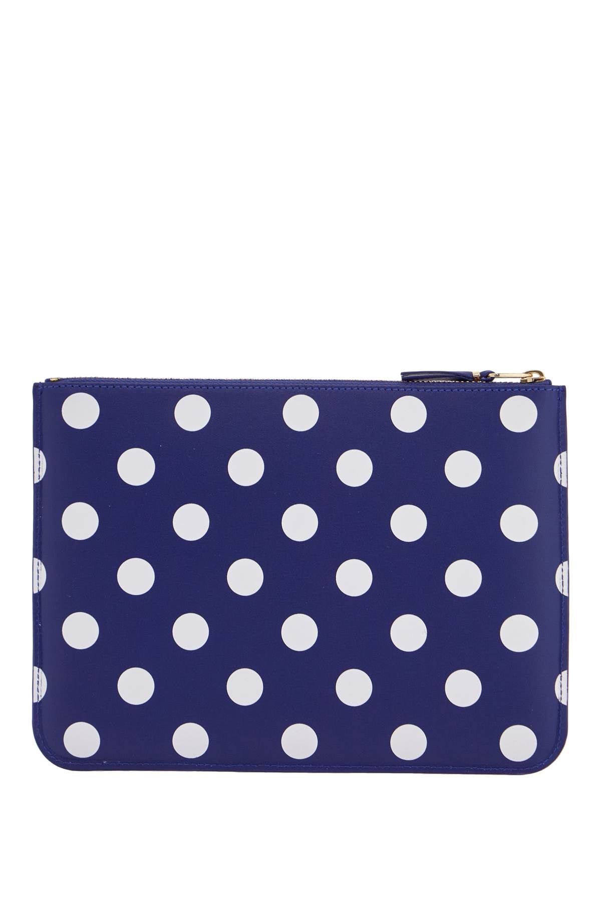 Compact Unisex Blue Leather Wallet With Zip And Dots  - Blue