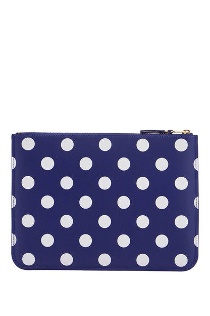 Compact Unisex Blue Leather Wallet With Zip And Dots  - Blue