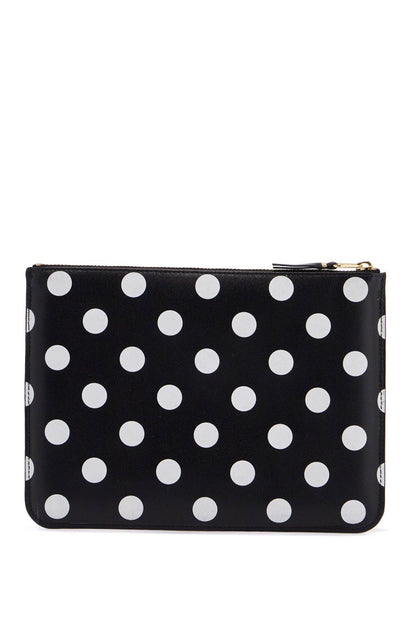 Compact Black Leather Unisex Wallet With White Dots And Zip  - Black