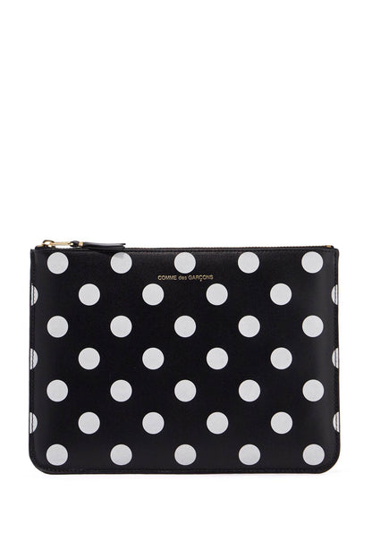 Compact Black Leather Unisex Wallet With White Dots And Zip  - Black