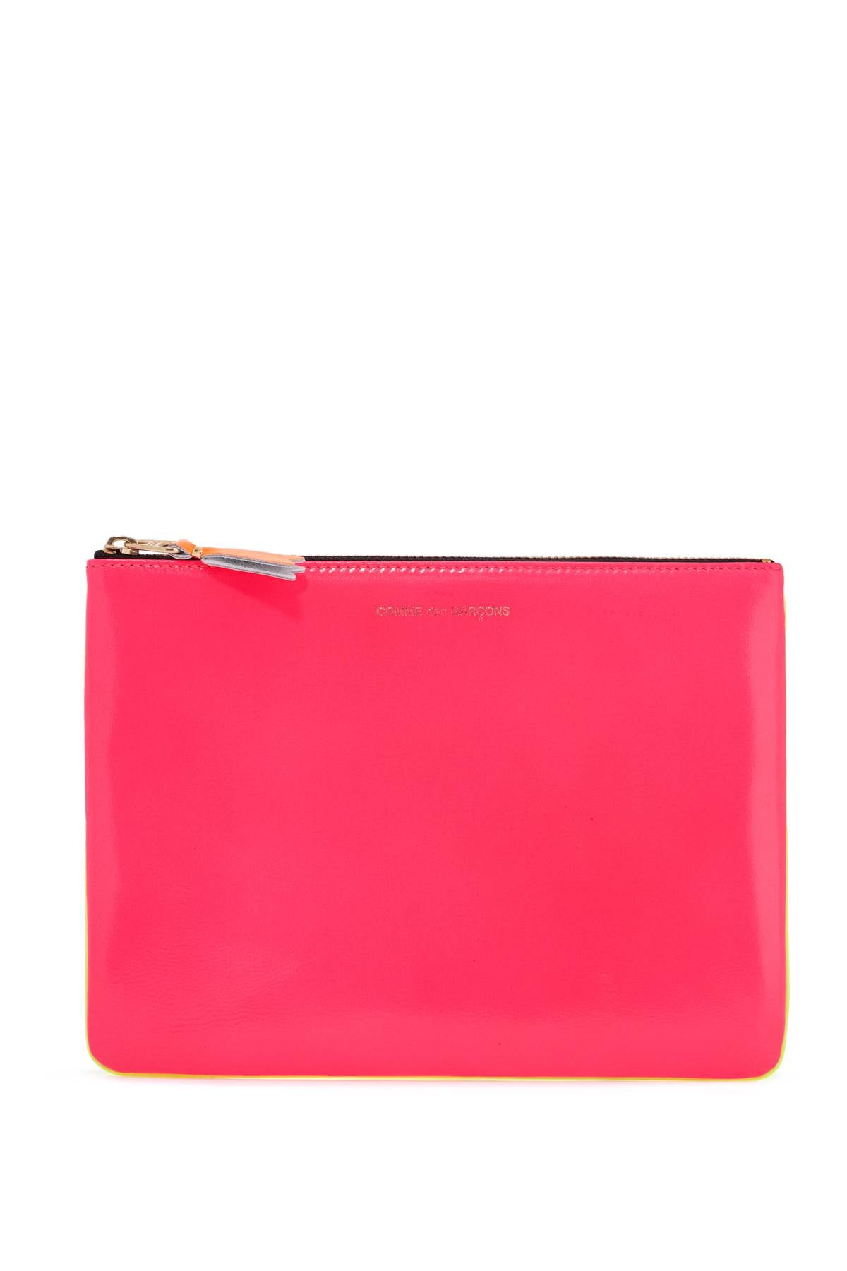 Compact Wallet In Fluorescent Pink And Yellow Goat Leather With Zip  - Fluo