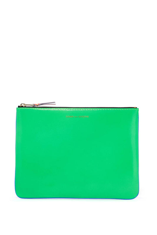 Portafoglio Super Fluo Blu Verde In Pelle Di Capra Unisex Sottile Con Zip  - Green