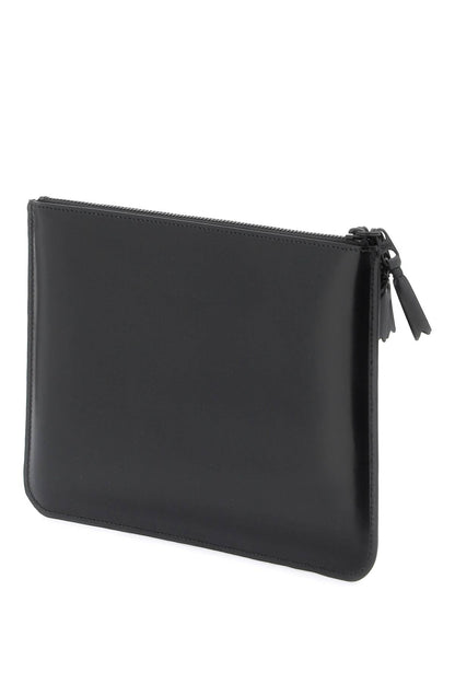 Brushed Leather Multi-zip Pouch With  - Black