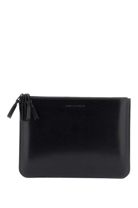 Brushed Leather Multi-zip Pouch With  - Black