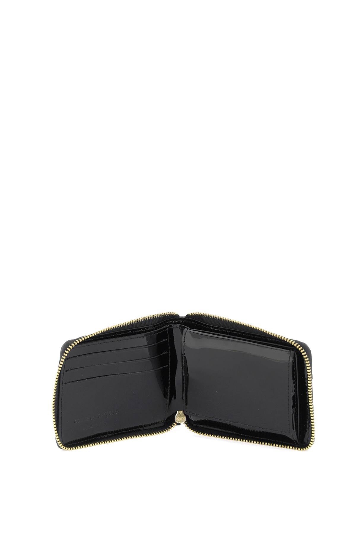 Zip Around Patent Leather Wallet With Zipper  - Black