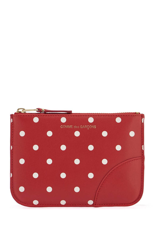 Unisex Red Leather Polka Dot Wallet With Gold Zip  - Red