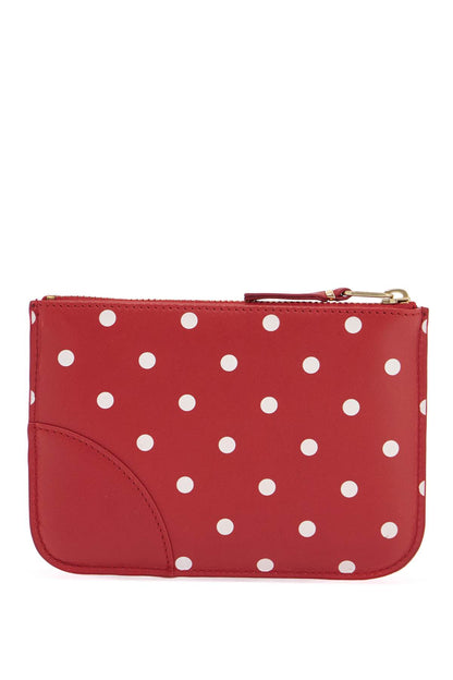 Unisex Red Leather Polka Dot Wallet With Gold Zip  - Red