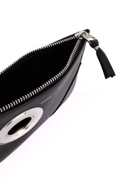 Leather Pouch With Large Eyelet Detail  - Black