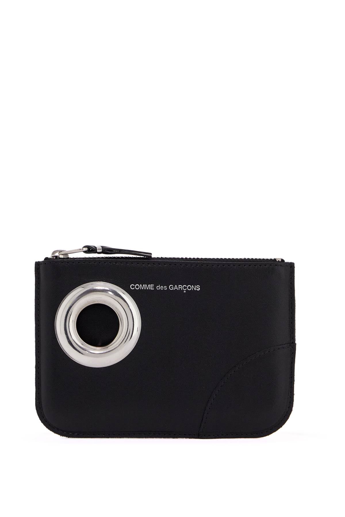 Leather Pouch With Large Eyelet Detail  - Black