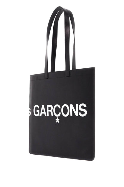 Logo Leather Tote Bag  - Black