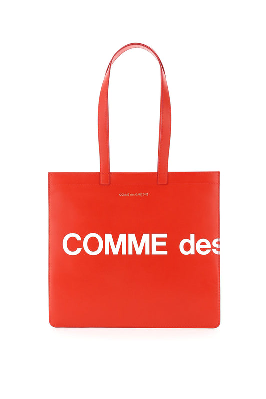 Leather Tote Bag With Logo  - Red