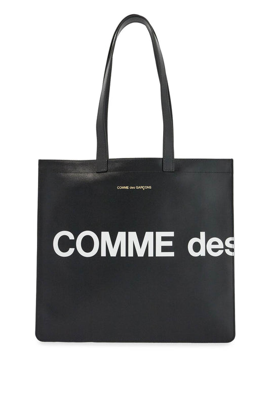 Logo Leather Tote Bag  - Black