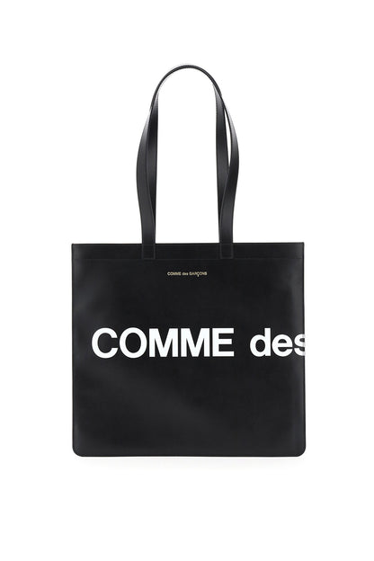 Leather Tote Bag With Logo  - Black