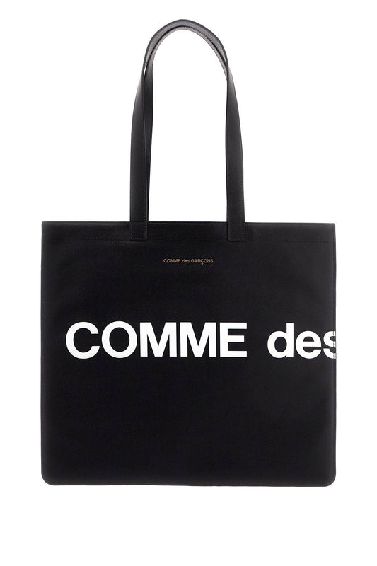 Logo Leather Tote Bag  - Black