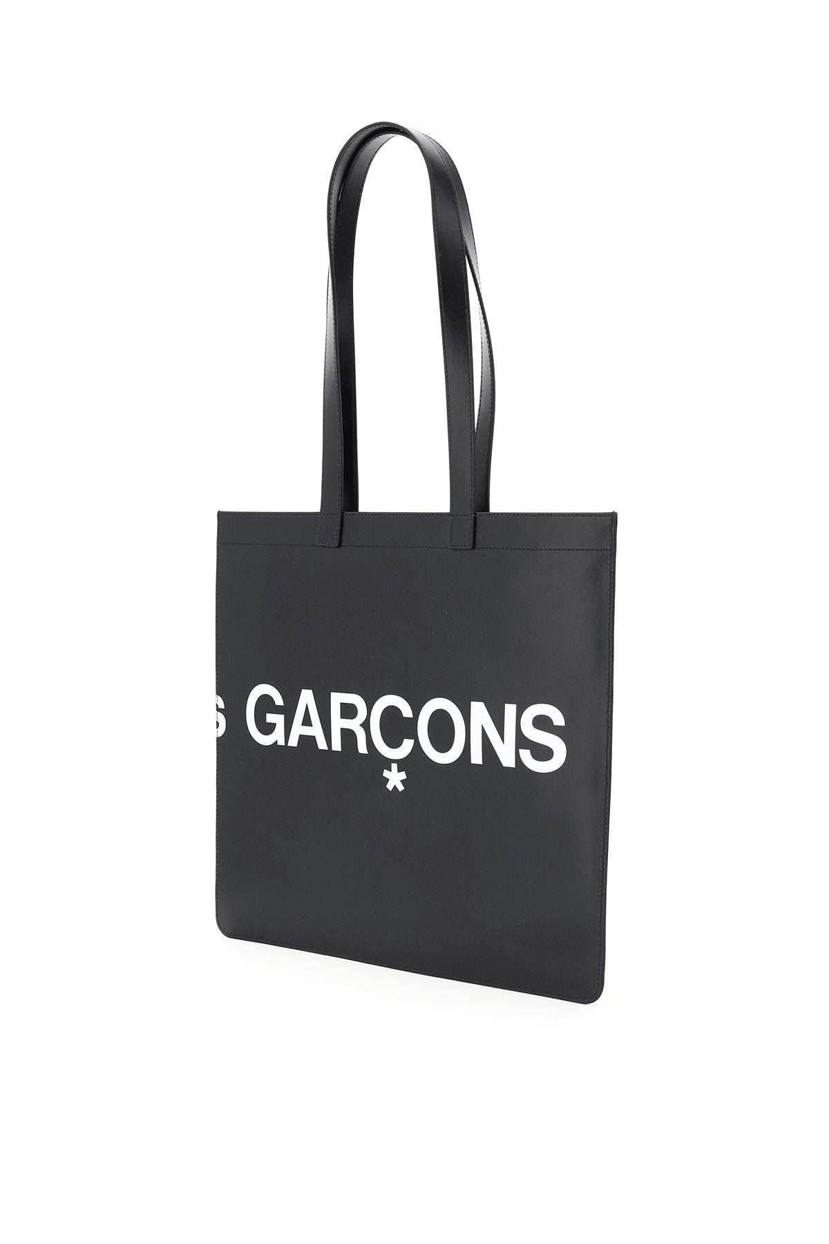 Leather Tote Bag With Logo  - Black