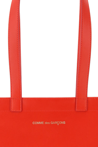 Leather Tote Bag With Logo  - Red